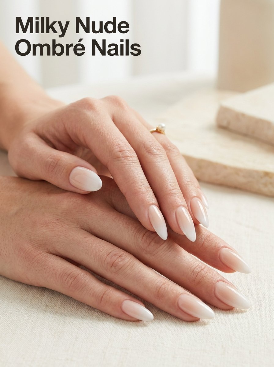 Milky nude ombre nails