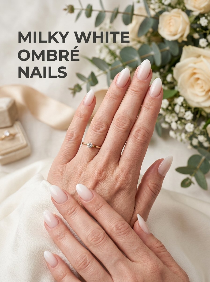 Milky white ombre nails