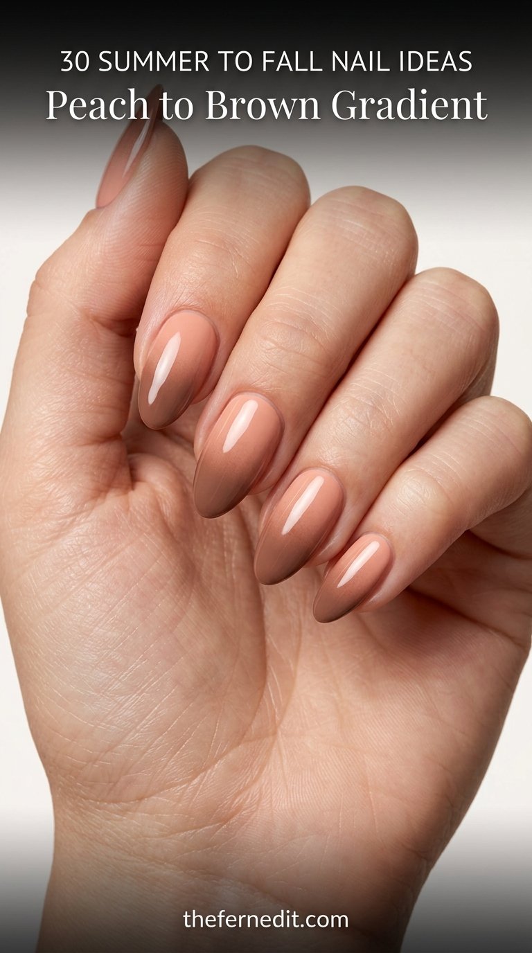 Peach to brown nail gradient