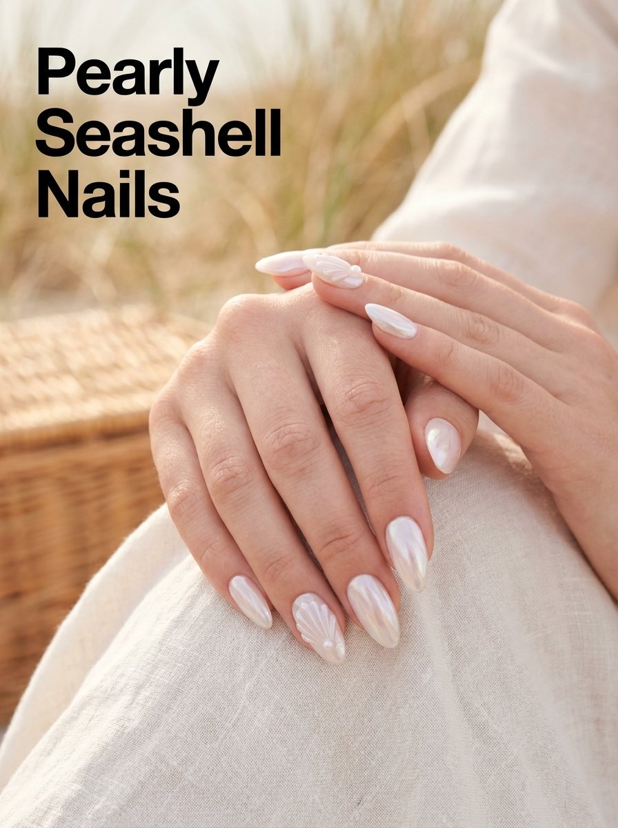 Pearly seashell nails manicure