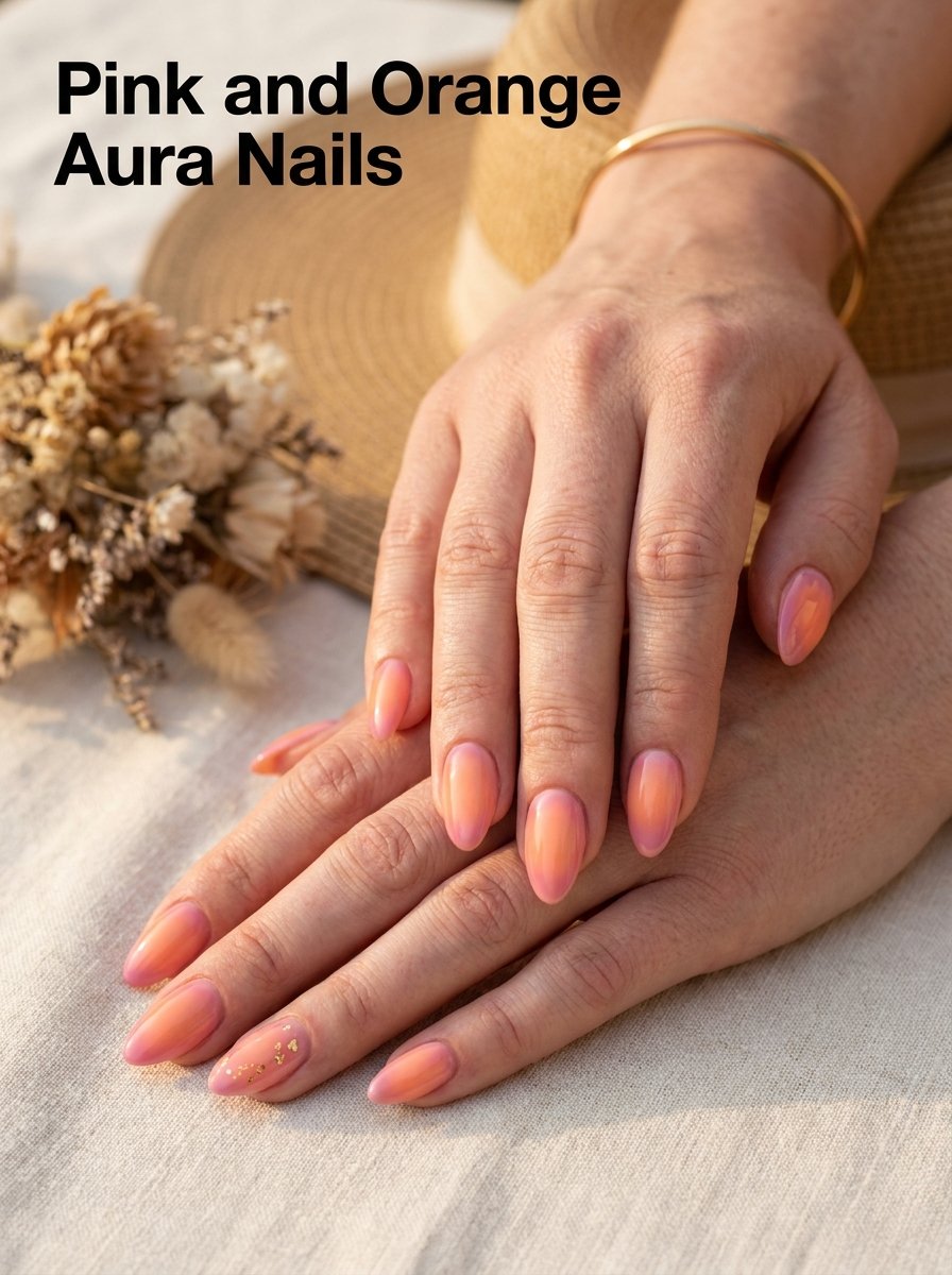 Pink and orange aura nails