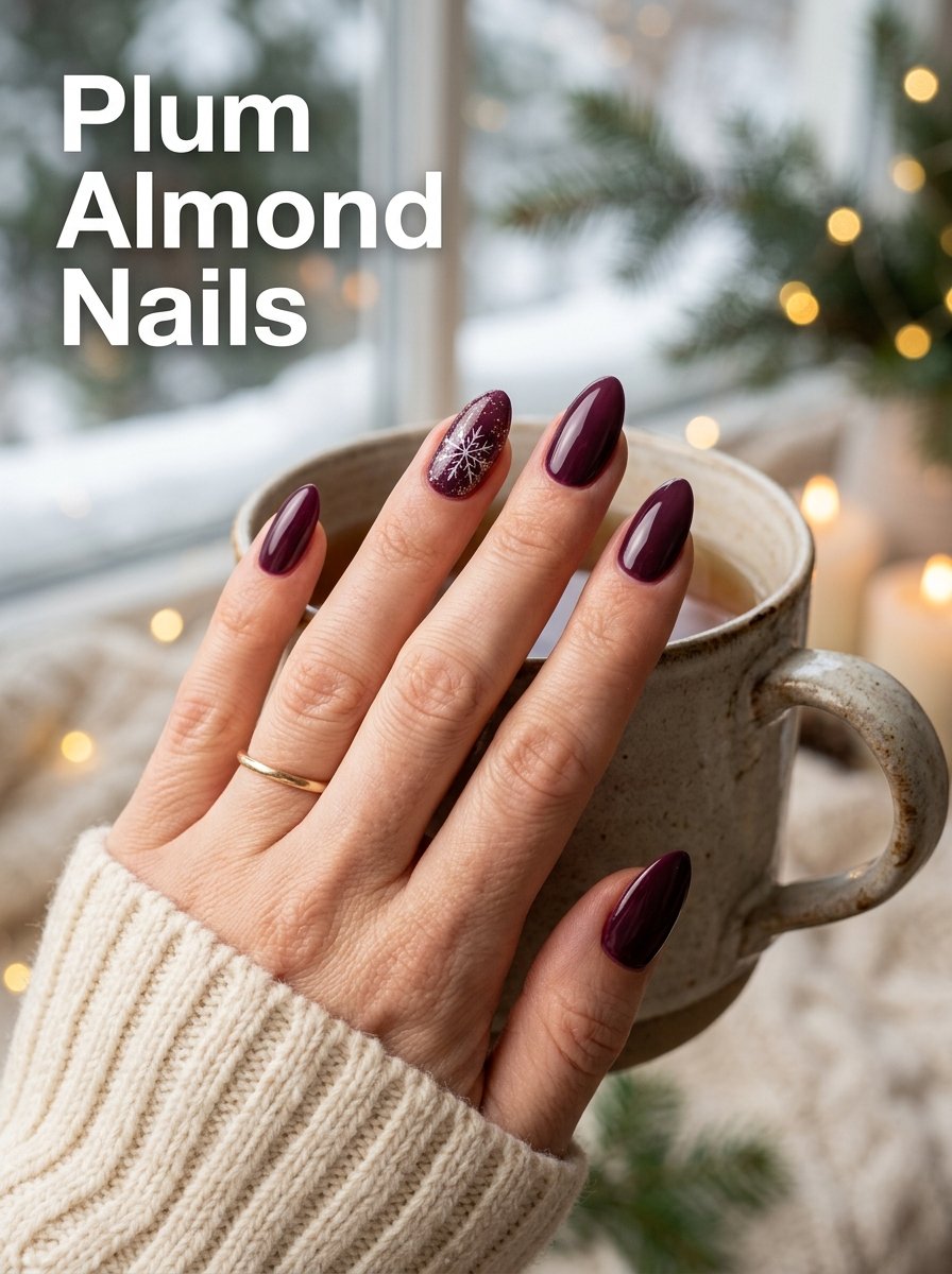 Plum almond nails winter editorial