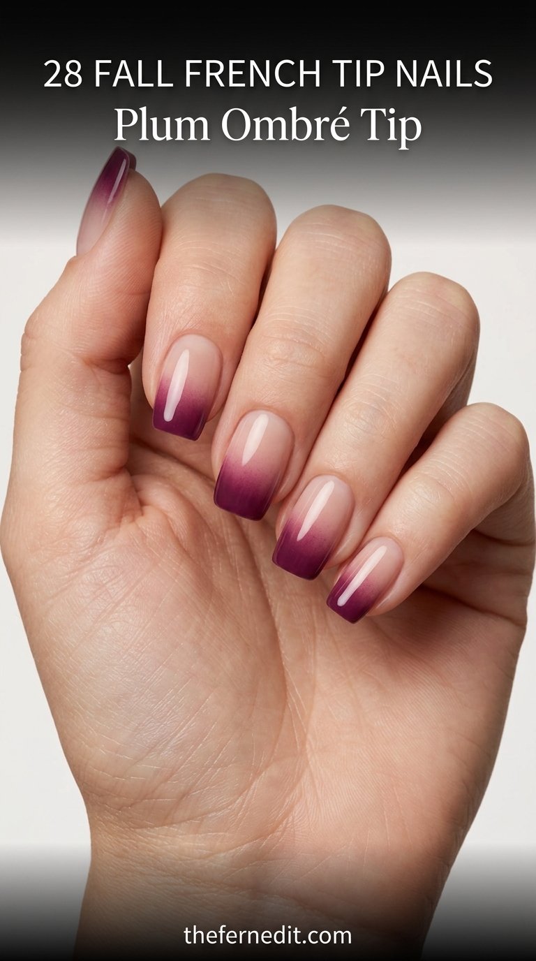 Plum ombre french tip nails