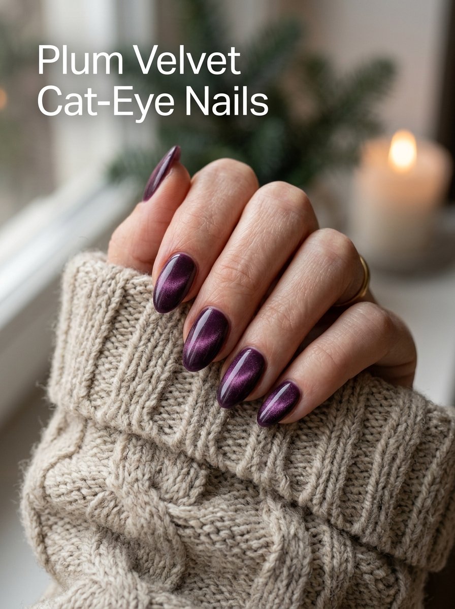 Plum velvet cat eye nails