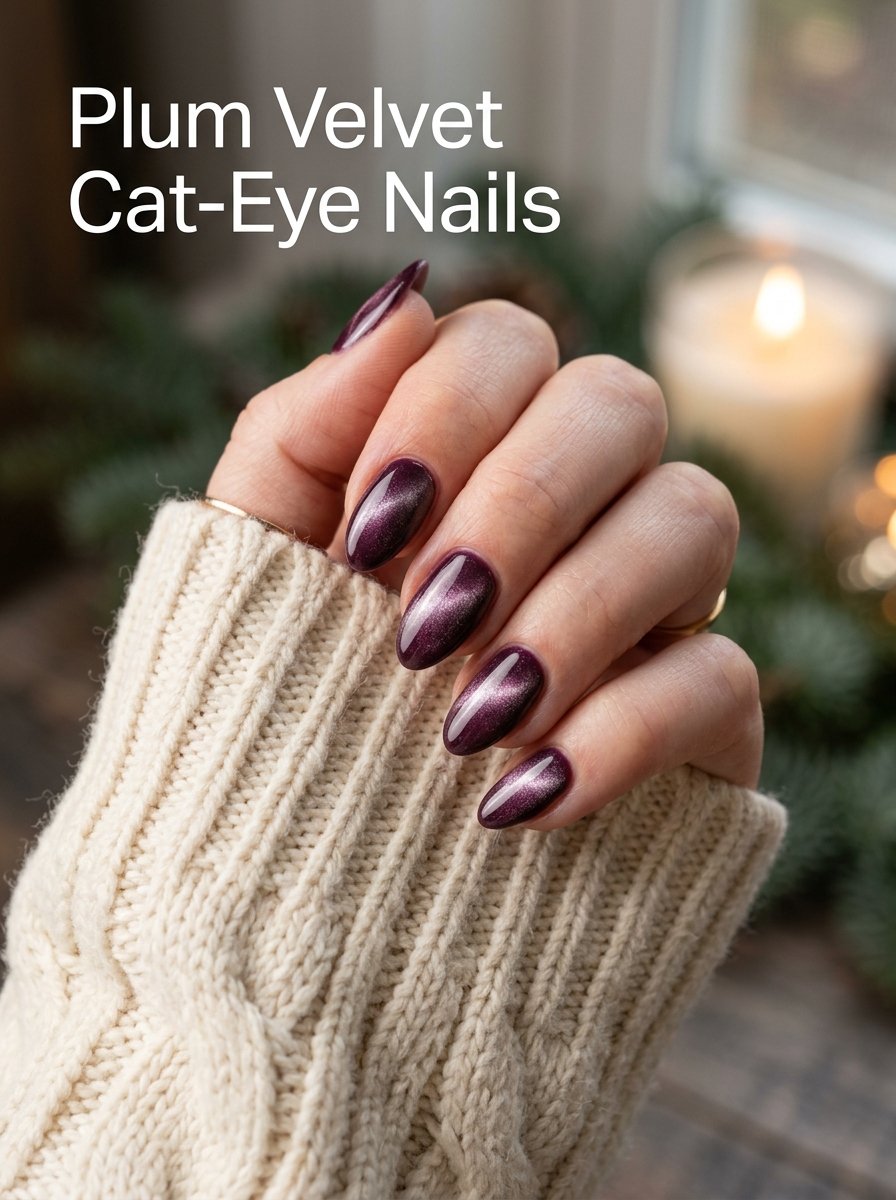 Plum velvet cat eye nails