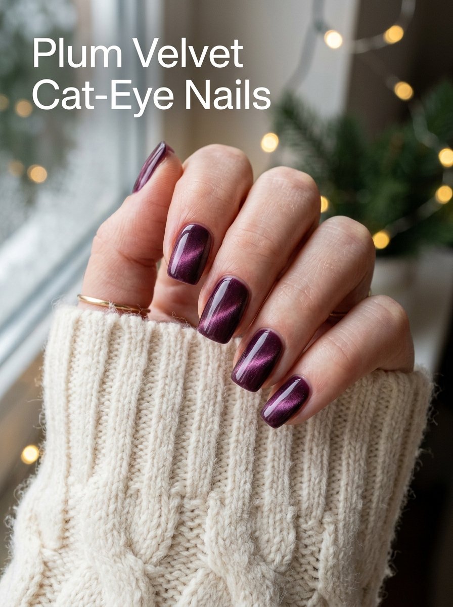 Plum velvet cat eye nails