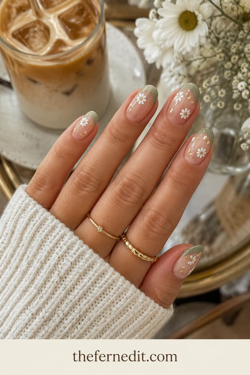 Sage Daisy French Tips — September French Tip Nails: 10 Fall-Ready Ideas