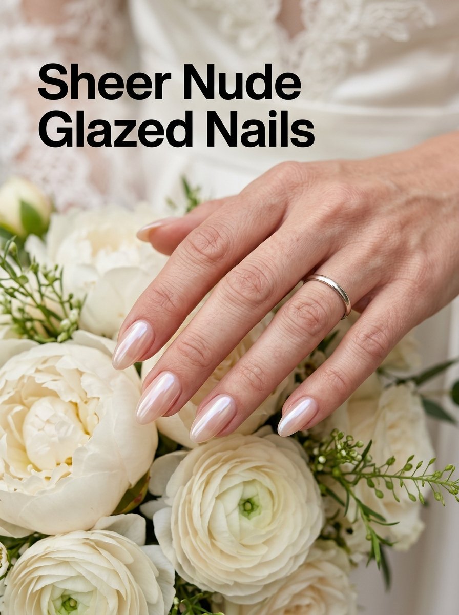 Sheer nude glazed bridal nails