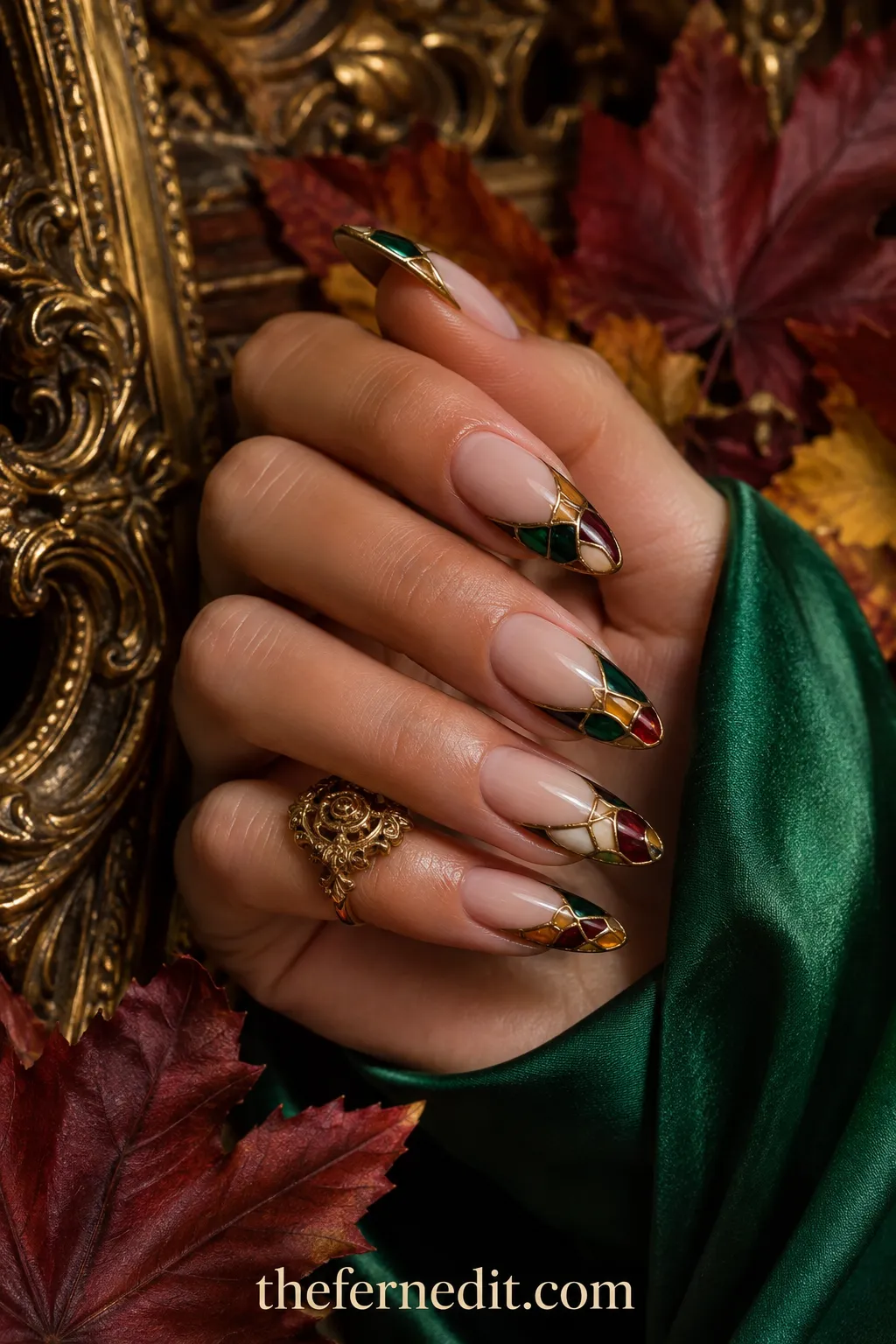 Stained-Glass Autumn French Tips — September French Tip Nails: 10 Fall-Ready Ideas