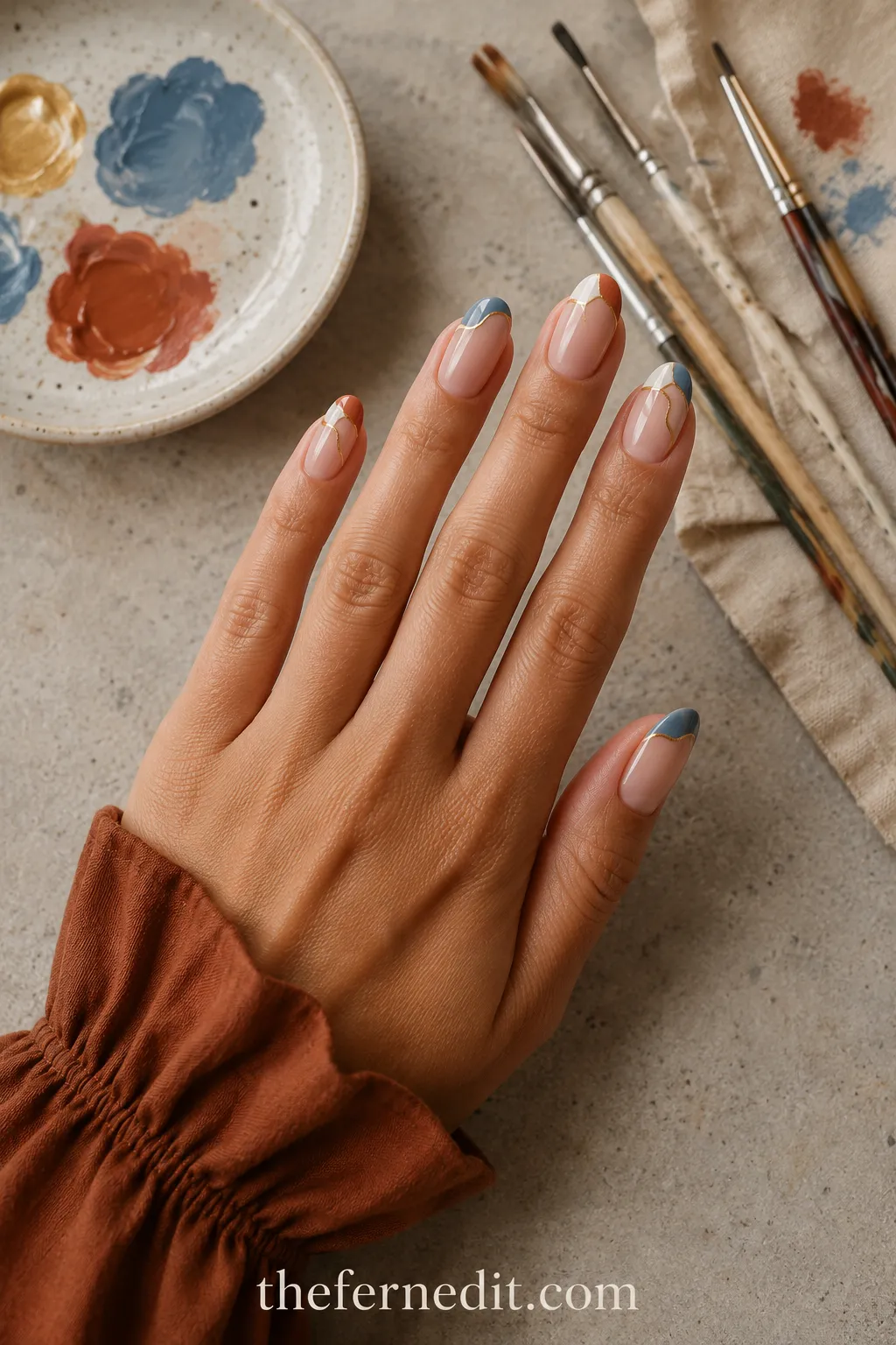 Terracotta & Slate Abstract French Tips — September French Tip Nails: 10 Fall-Ready Ideas