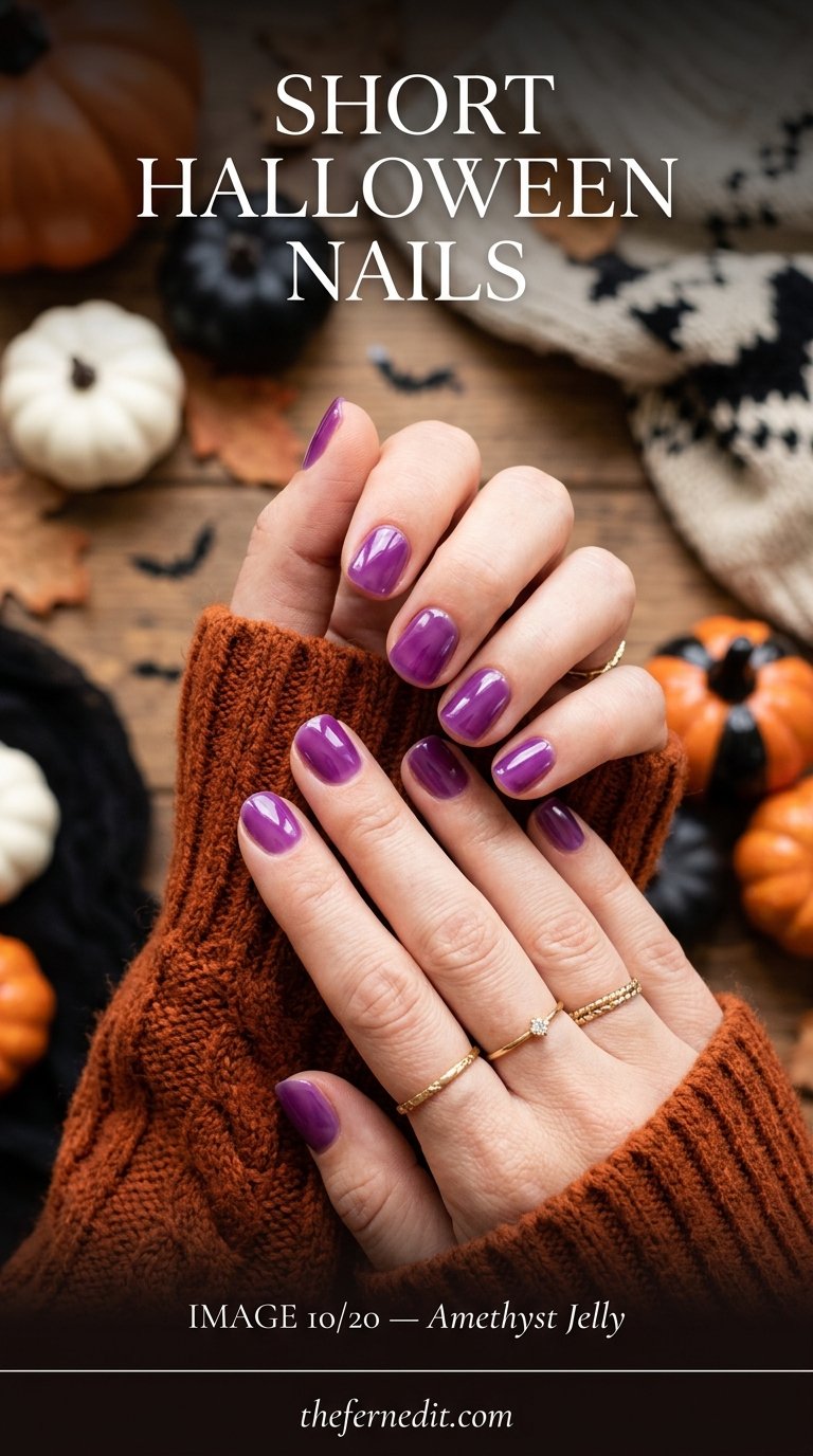 Woman displaying purple jelly nails
