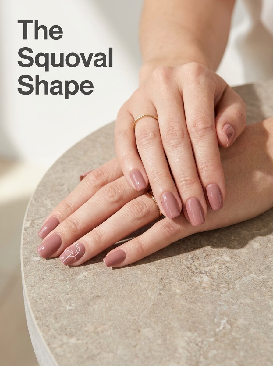 Woman displaying squoval nail shape