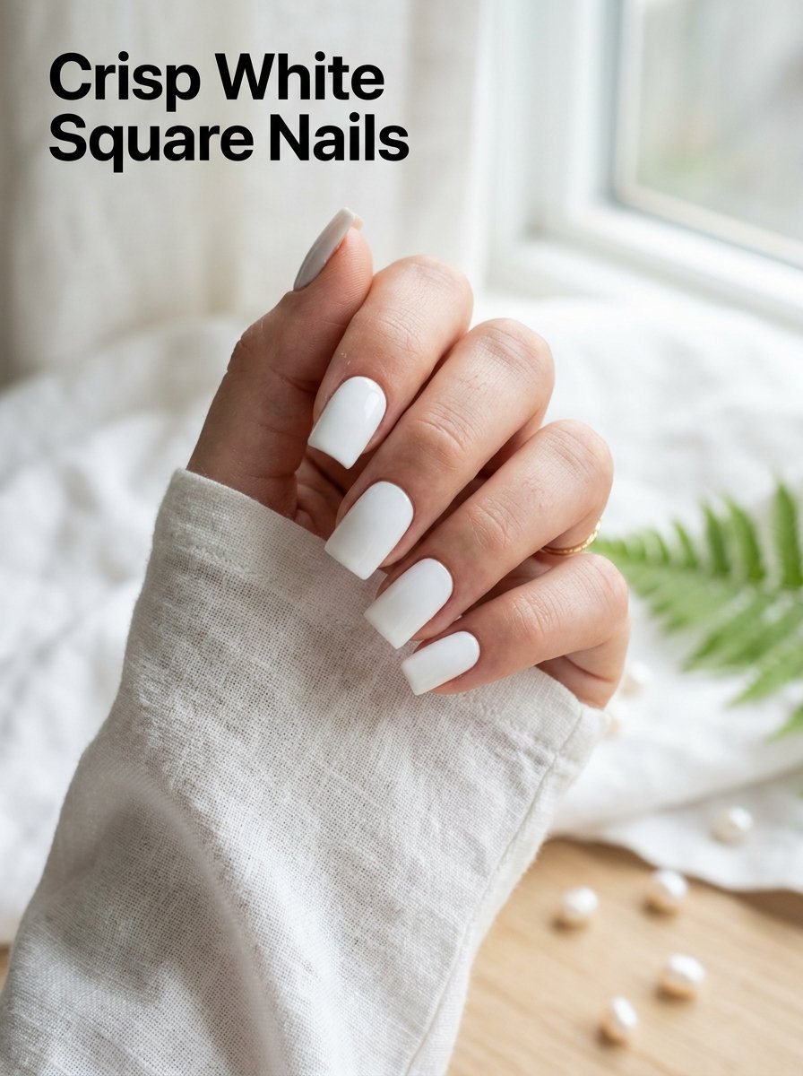 Woman showcasing crisp white squ