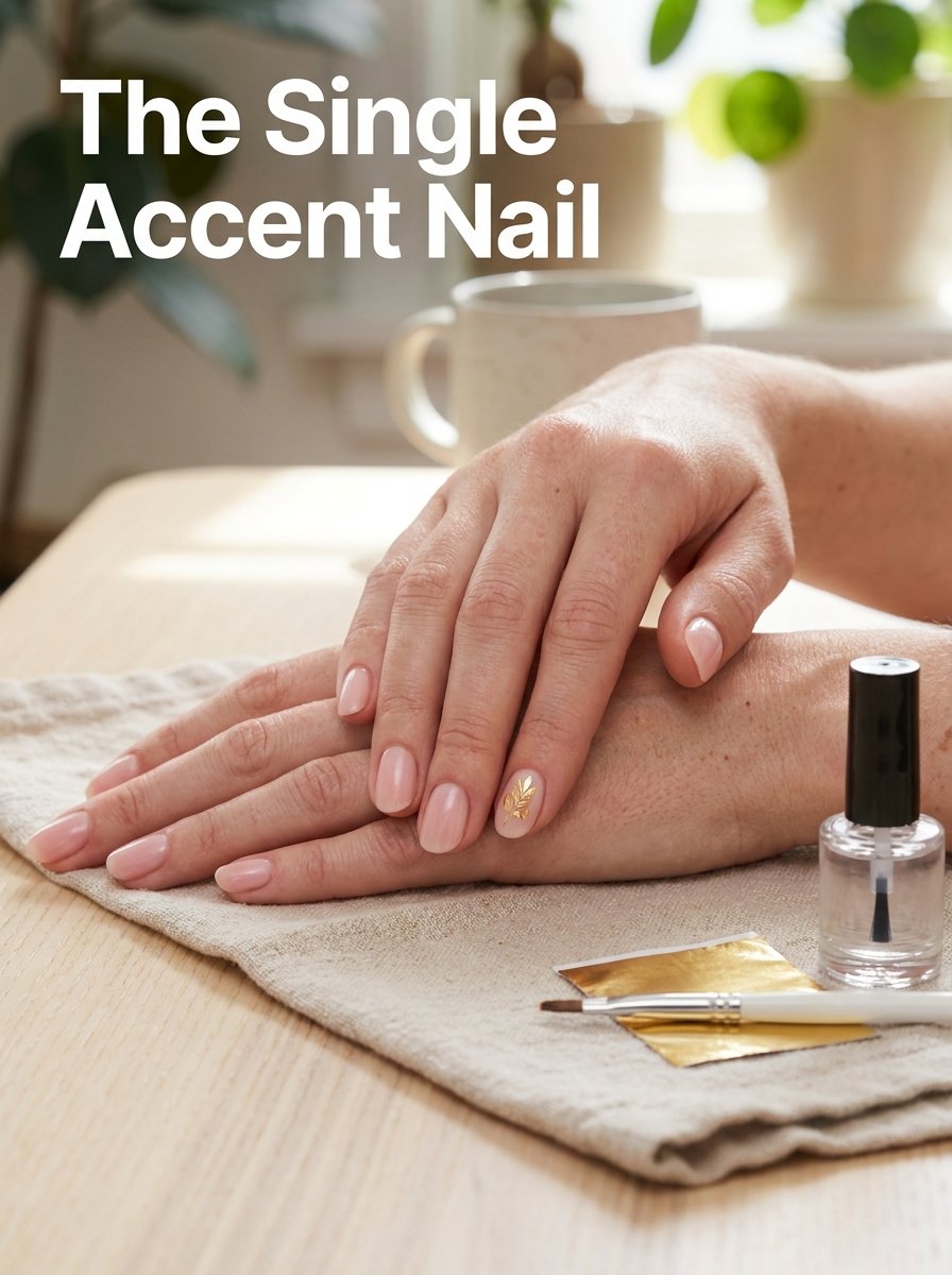 Woman showing accent nail manicure