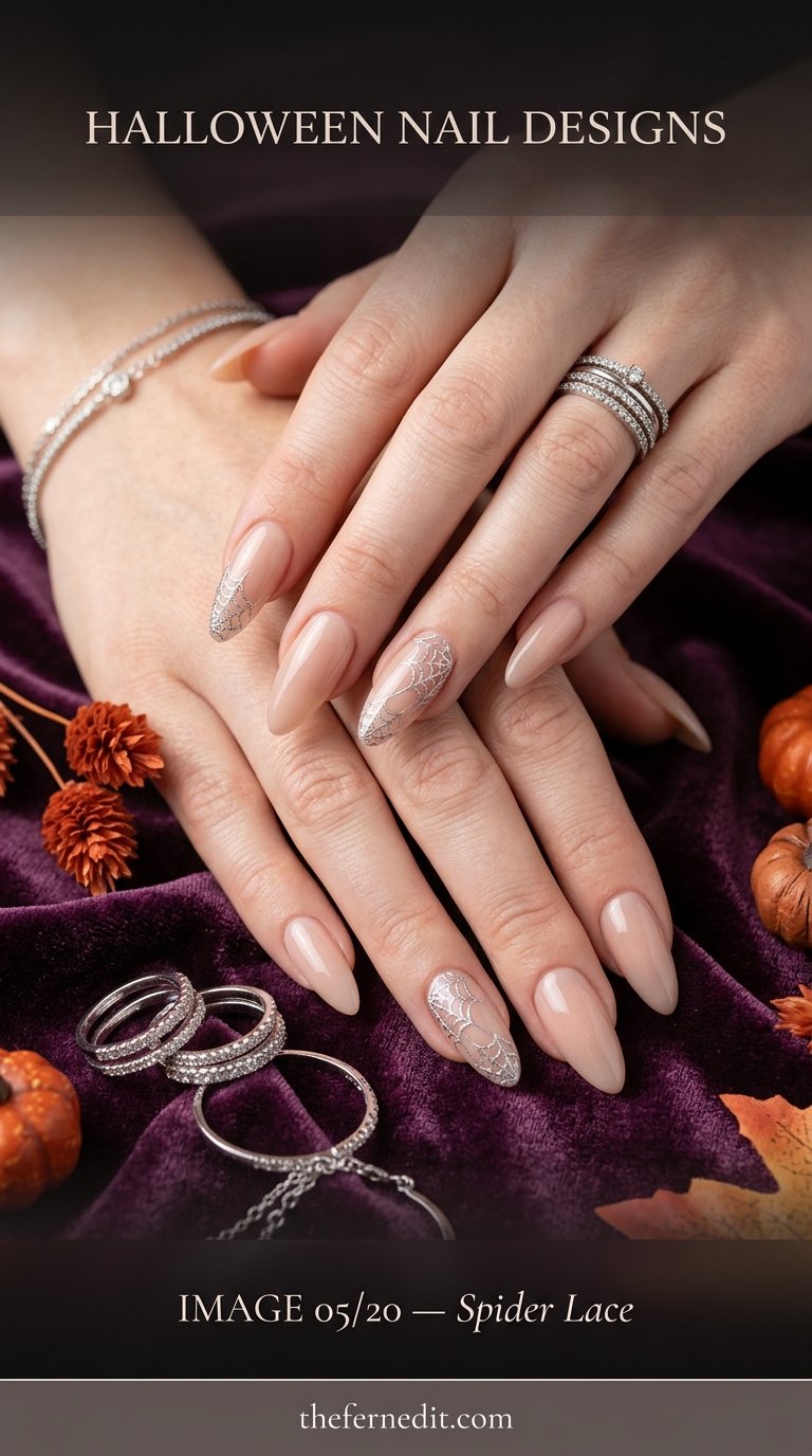 Woman showing halloween nail des