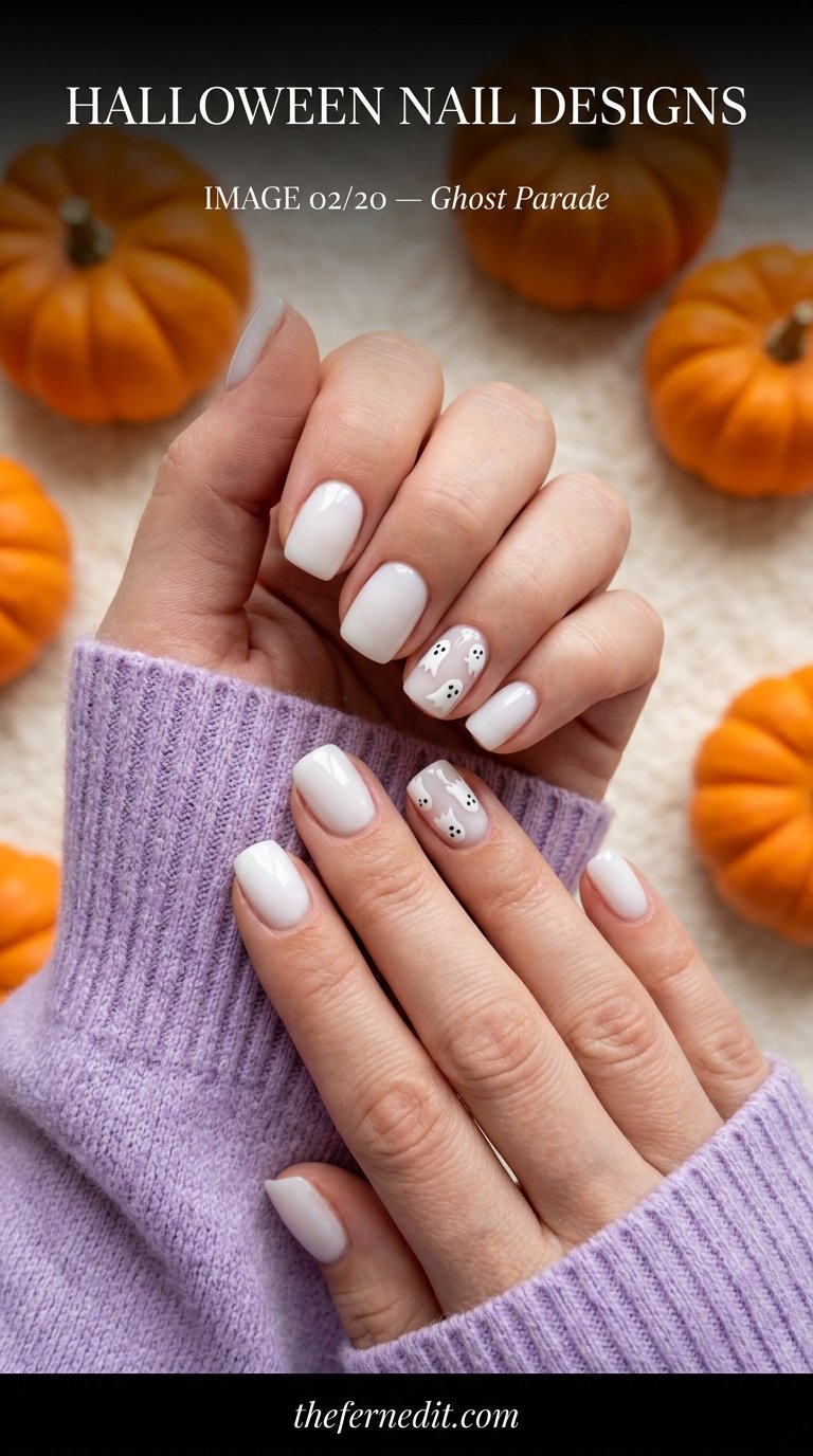 Woman showing halloween nail des