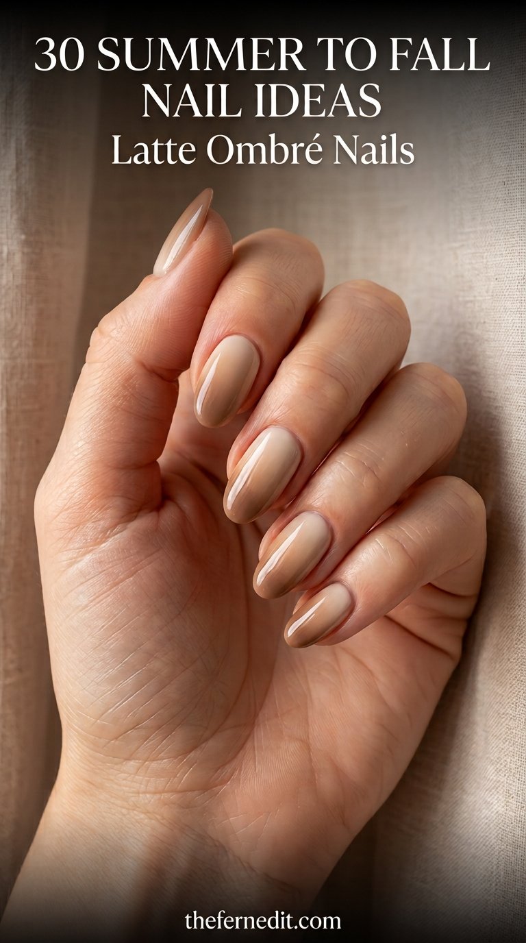 Woman showing latte ombre nails